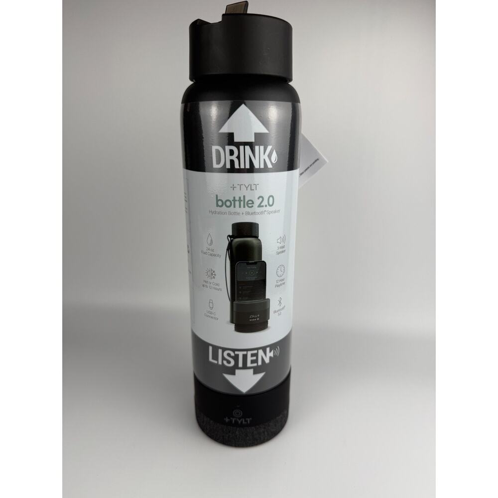 New TYLT Hydration Bottle 2.0 Bluetooth Speaker Hot or Cold Flip Straw 24 Oz